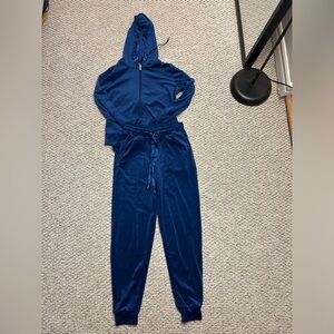 Y2K VELOUR BLUE 2-PIECE JUMPSUIT